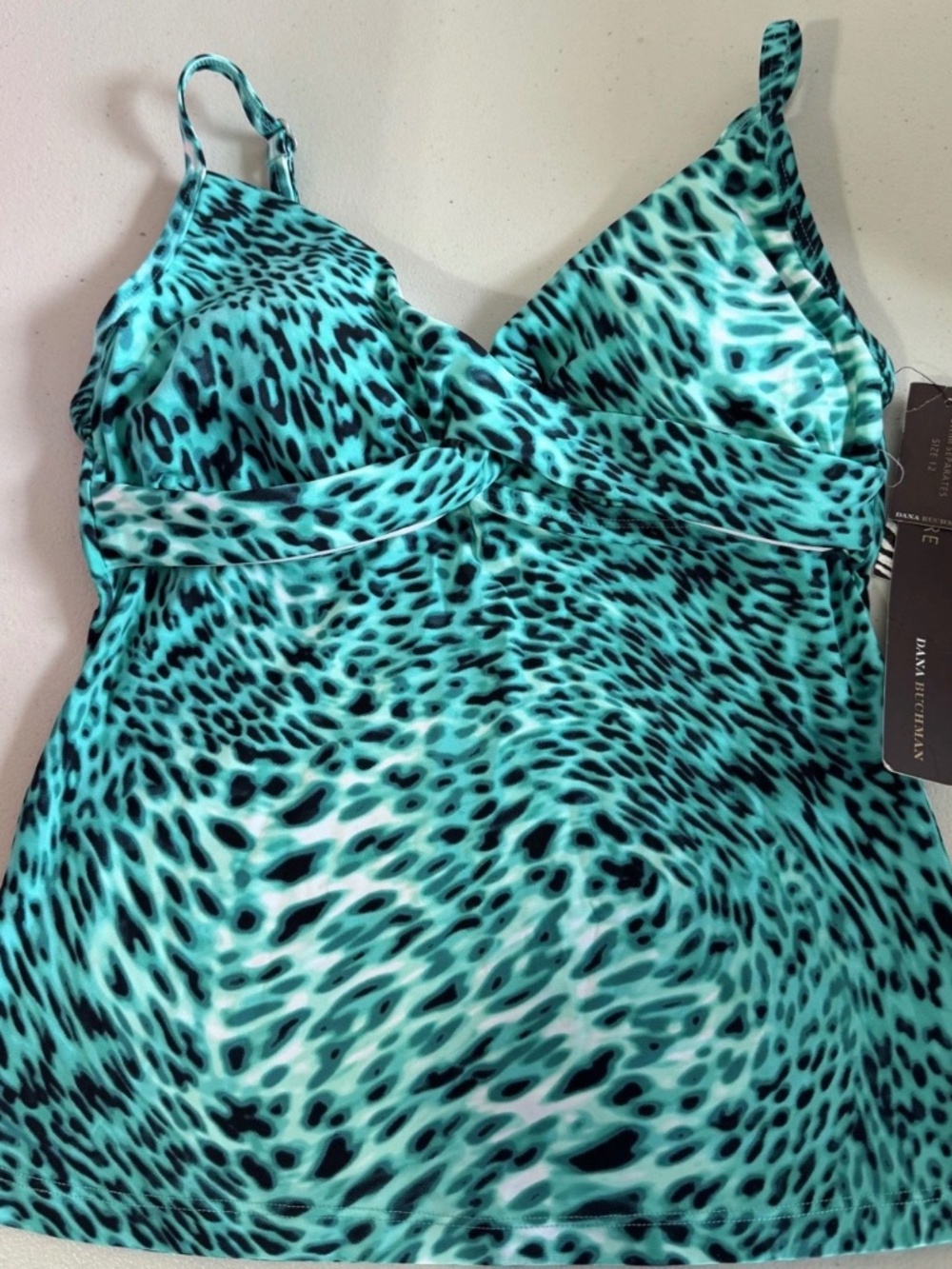 Dana Buchman Swim Top Womens 12 Tankini Underwire Green Black Leopard Print